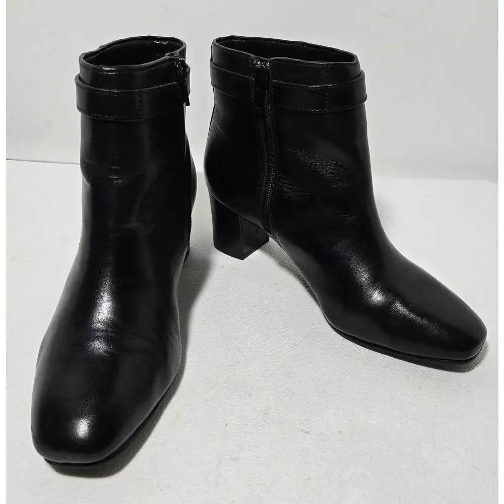 Antonio Melani HARDINE Black Leather Ankle Boots Women's Shoes SZ 6.5 M